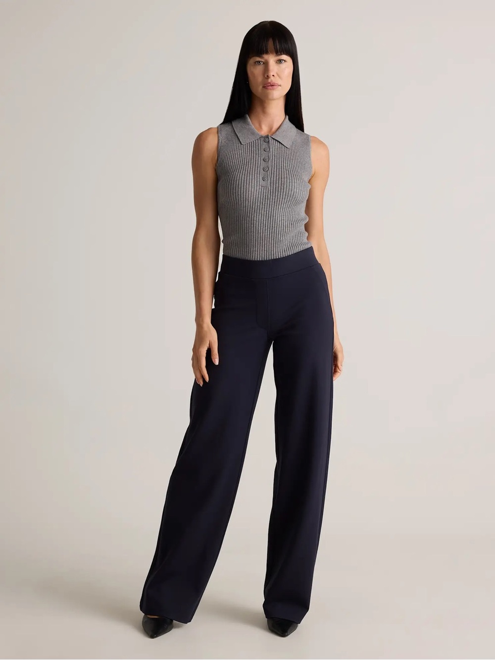 NEW Quince Ultra-Stretch Ponte Wide Leg Pants Navy Blue Trousers Size Medium